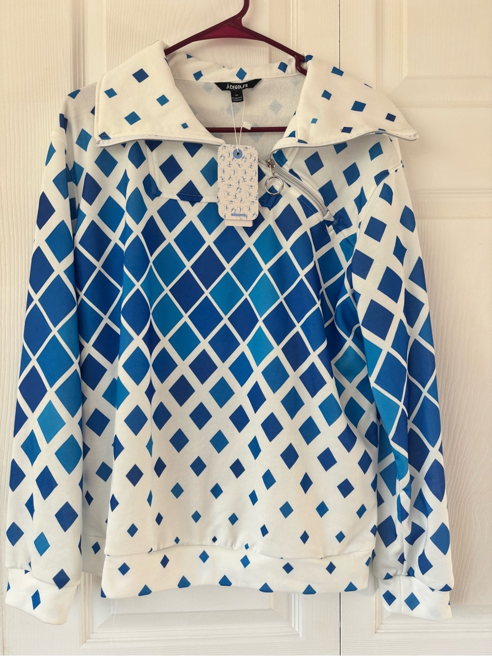 ACEGOLFS Blue Geometric Quarter-Zip Golf Pullover NWT M